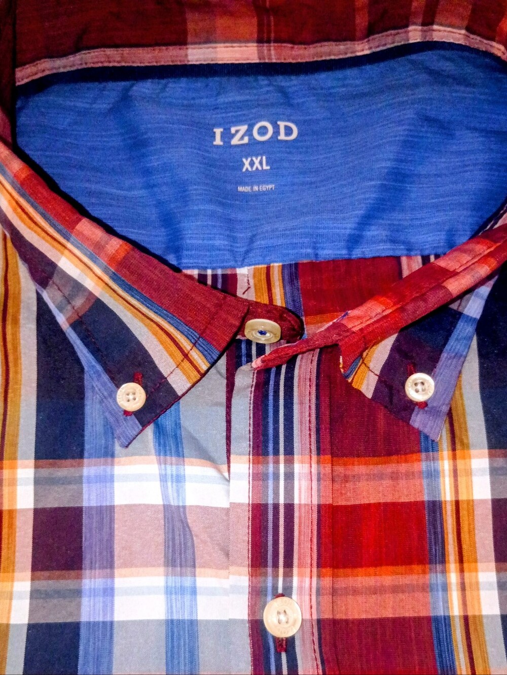 IZOD Performance Shirt Mens 2XL Plaid Button Down Short Sleeve 100% Poly XXL